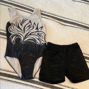 Elegant Black and Silver Leotard with Shorts